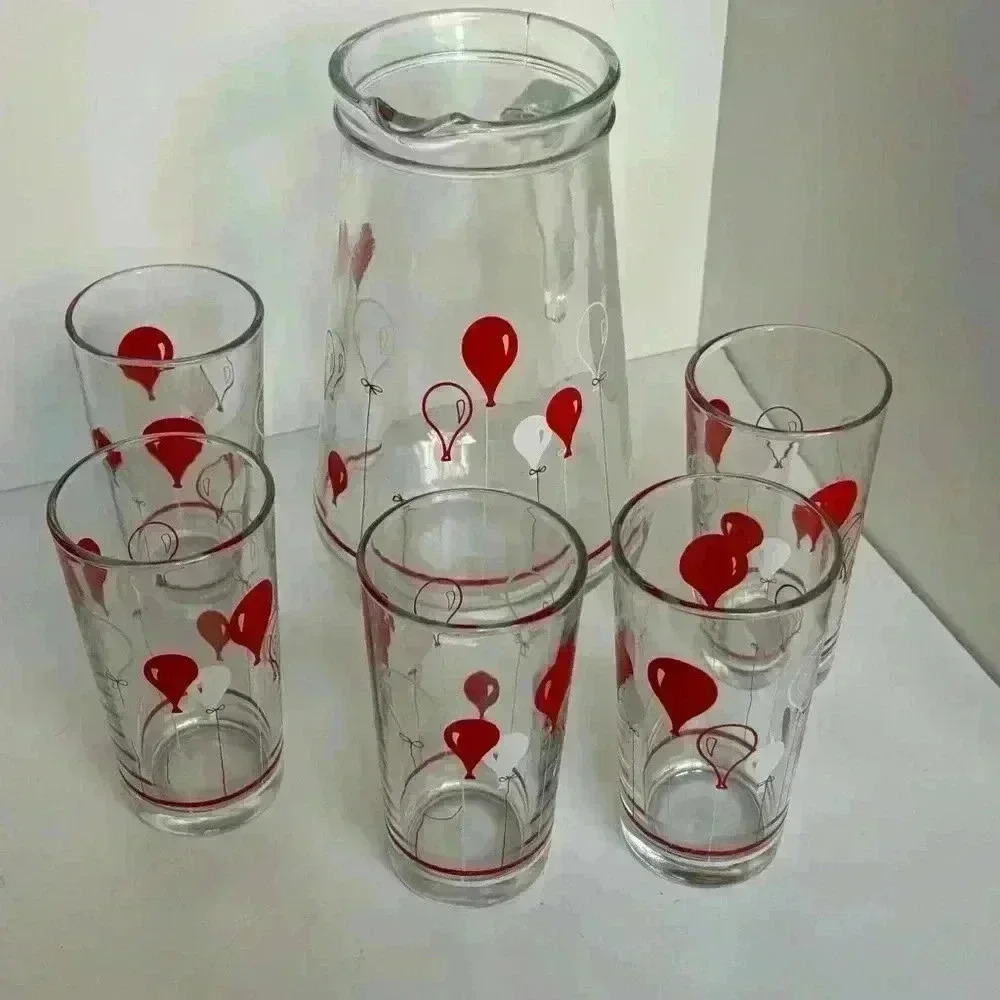 Vintage 70s Collectable Nutella Balloon Design Glass Pitcher and  Tumblers Set